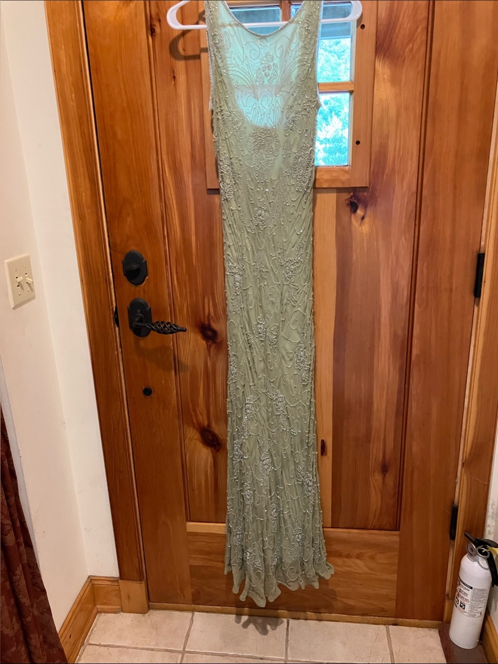 Adrianna Papell Beaded Sage Green Formal Gown